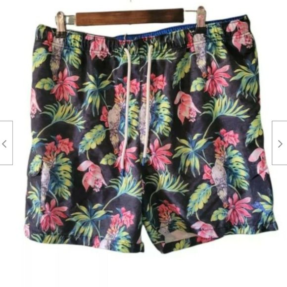 Tommy Bahama Other - Tommy Bahama Men XL Floral Bird Print Mesh Lined Drawstring Swim Trunks Shorts